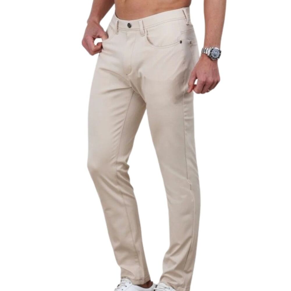 COLLARS & CO Mens CEO Tech Pull-on Slim Leg Stretch Stone Pants NWT 30 W 30 L